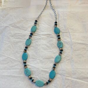 Handcrafted Costume Jewelry Turquoise and Silver Women's 30” Necklace